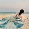 法式高级感长裙海边度假裙女夏季小众设计感渐变蓝色大裙摆连衣裙