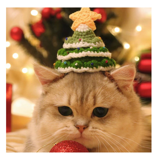 猫圣诞帽小猫帽子头饰圣诞节宠物装扮猫猫头套狗狗猫咪编织小帽子