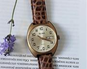 Manual㊣乌克兰 传统60年代苏联手表带日历棕色皮革机械腕表