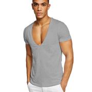 男士健身运动休闲夏季棉吸汗深V领T恤Men fitness casual T-shirt