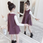春季韩版女童套装连衣裙儿童两件套毛呢背心裙女孩公主裙加绒