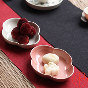 陶瓷中式海棠壶承茶盘，花瓣粉色草木灰小号，点心盘水果盘两色入