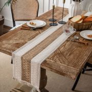 北欧棉麻桌旗复古双色编织流苏亚麻美式茶几餐桌布艺装饰茶几桌垫