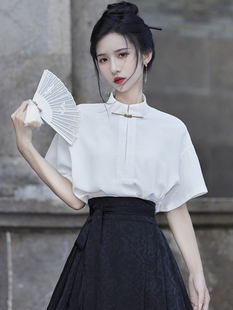 配马面裙的衬衫中国风汉元素改良汉服上衣夏季短袖新中式女装衬衣