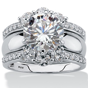 立方氧化锆(苏联钻)/925银镀铂金女士结婚戒指套装美国h60386