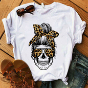 Leopard Skull T Shirt 欧美大码豹纹骷髅戴头巾印花男女T恤短袖