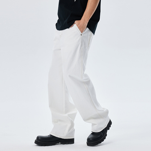 CHINISM CH白色牛仔裤男美式高街夏季休闲直筒宽松复古男生长裤
