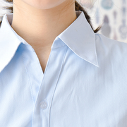 春夏大码女衬衫浅蓝斜纹短袖v领职业装工装ol白衬衣(白衬衣)长袖