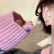 高级感粉色锆石无耳洞耳夹女2024潮小众设计耳钉耳环气质耳饰