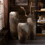 景德镇新中式陶瓷落地大花瓶庭院客厅摆件斑驳做旧粗陶罐摄影道具