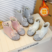 女童靴子2023秋冬公主，水晶靴加绒短靴宝宝洋气，马丁靴儿童鞋子