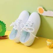 儿童鞋小白鞋男童学生，帆布鞋平底低帮绑带幼儿园室内女童白色球鞋