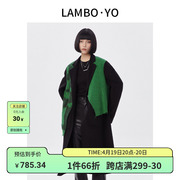 LAMBOYO秋冬23原创设计小众拼接撞色外套不对称羊毛大衣女士