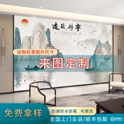 定制墙纸客厅电视背景墙壁布，2024水墨山水，立体壁画影视墙壁纸