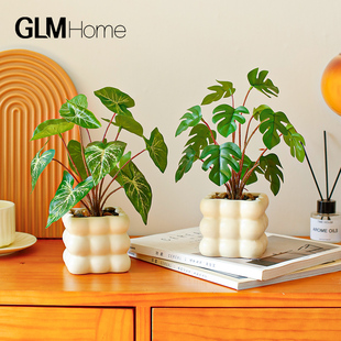 北欧仿真植物绿萝龟背叶盆栽摆件简约现代家居客厅桌面假绿植盆景