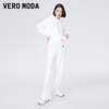 Vero Moda卫衣女2023百搭白色连帽休闲插肩袖拼接套装