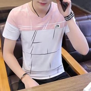 男士短袖T恤V领纯棉夏装潮流夏季个性潮流修身潮牌版型体恤衫