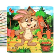 20片木质儿童智力玩具木制拼图，拼板卡通动物地摊玩具直供