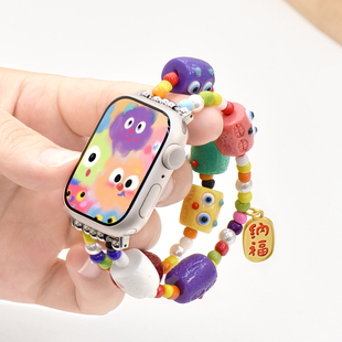 小怪兽适用于applewatch表带彩色多巴胺iwatchs98创意表带可爱苹果手表se765432代彩虹手链女夏
