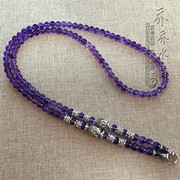 天然紫水晶毛衣项链银色泰国蝴蝶佛牌挂链 可订做其他款式