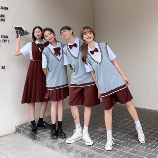 班服套装学生英伦学院风夏季韩版短袖高中初中建党节目舞台演出服