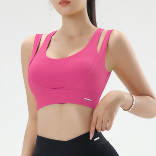 大胸运动内衣女防震跑步高强度防下垂速干bra玫红色健身运动背心