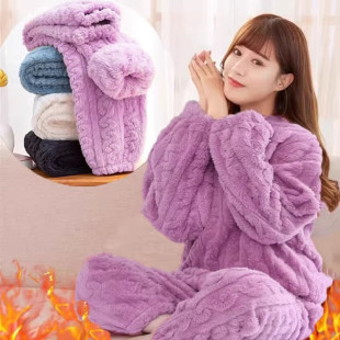 睡衣女装珊瑚绒冬季加绒法兰绒加厚冬款2024年家居服套装暖暖