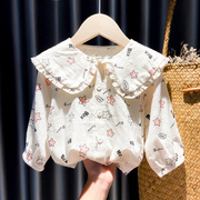 女宝宝秋季长袖衬衫1-3岁小女孩娃娃，衫4儿童洋气衣服星星印花上衣
