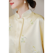 山有色新中式外套秋冬国风女装禅意茶服黄色，改良立领刺绣上衣