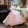 女童生日公主裙加绒粉色花童小女孩礼服儿童主持人钢琴演出服冬季
