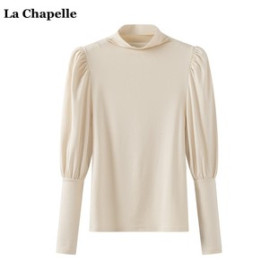 拉夏贝尔/La Chapelle秋季泡泡袖T恤女半高领长袖打底衫上衣