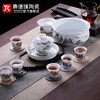 景德镇国货陶瓷千里江山盖碗功夫茶杯中式高档茶具套装茶叶罐