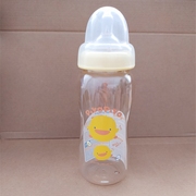 黄色小鸭宝宝奶瓶防胀气宽口径，pes塑料葫芦握把自动吸管奶瓶耐摔