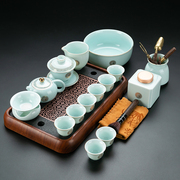 宝石蓝功夫茶具手工描金福，茶壶茶盏套装陶瓷，三才盖碗整套宫庭风