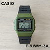 卡西欧手表casiof-91wm-3a绿框防水日历闹钟秒表，复古电子小方表