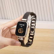 适用苹果手表iwatchs9 s8表带金属手镯款applewatch7高级ultra创意6时尚SE男5女4透气3运动2智能49MM黑色