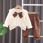婴儿衣服春秋季韩版甜美长袖，衬衣两件套8-9-10个月一岁女宝宝春装