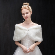 2019新娘婚纱礼服毛披肩(毛披肩，)冬季结婚旗袍，伴娘外套白加厚(白加厚)双面保暖