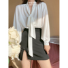 changsheng雪纺蝴蝶结绑带，设计感小众白衬衫2021早春女上衣