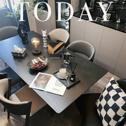 意式轻奢哑光岩板不锈钢餐桌现代简约家用长方形设计师餐桌椅组合