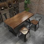 美式复古清吧实木餐桌工业风餐厅长方形铁艺咖啡厅奶茶店桌椅组合