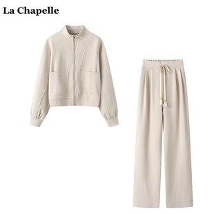 拉夏贝尔lachapelle秋季韩版时尚立领，外套直筒长裤卫衣套装