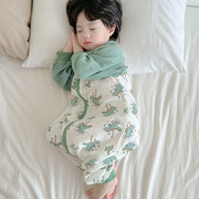 春夏男童睡袋夏季m双层棉纱薄款分腿婴儿，儿童连身睡衣宝宝防踢