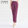 LEIHON/李红国际包容橡筋腰头气质紫红色侧撞色边休闲小脚裤