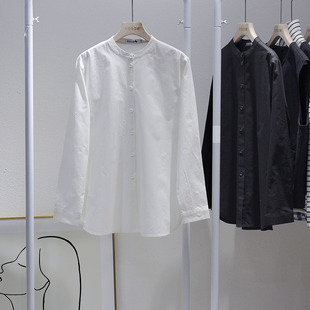 原创设计黑白色，休闲立领衬衫女款单排扣长袖洋气小衫百搭上衣大码