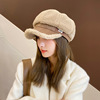 2023韩版秋冬帽子女仿羊羔绒时尚皮标八角帽冬季暖防寒鸭舌帽