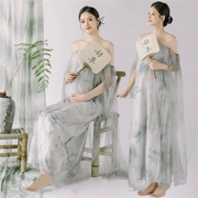 影楼孕妇拍照服装新中式中国风复古水墨画风格写真摄影抹胸裙