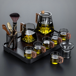 烟灰玻璃茶具套装小型家用轻奢高档泡茶壶，功夫茶杯喝茶小茶盘日式