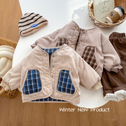不退不换0-5岁韩国童装，男童格子加厚棉衣宝宝冬装上衣