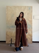 moment韩版chic设计感仿羊羔毛皮毛一体中长款外套女双排扣大衣女